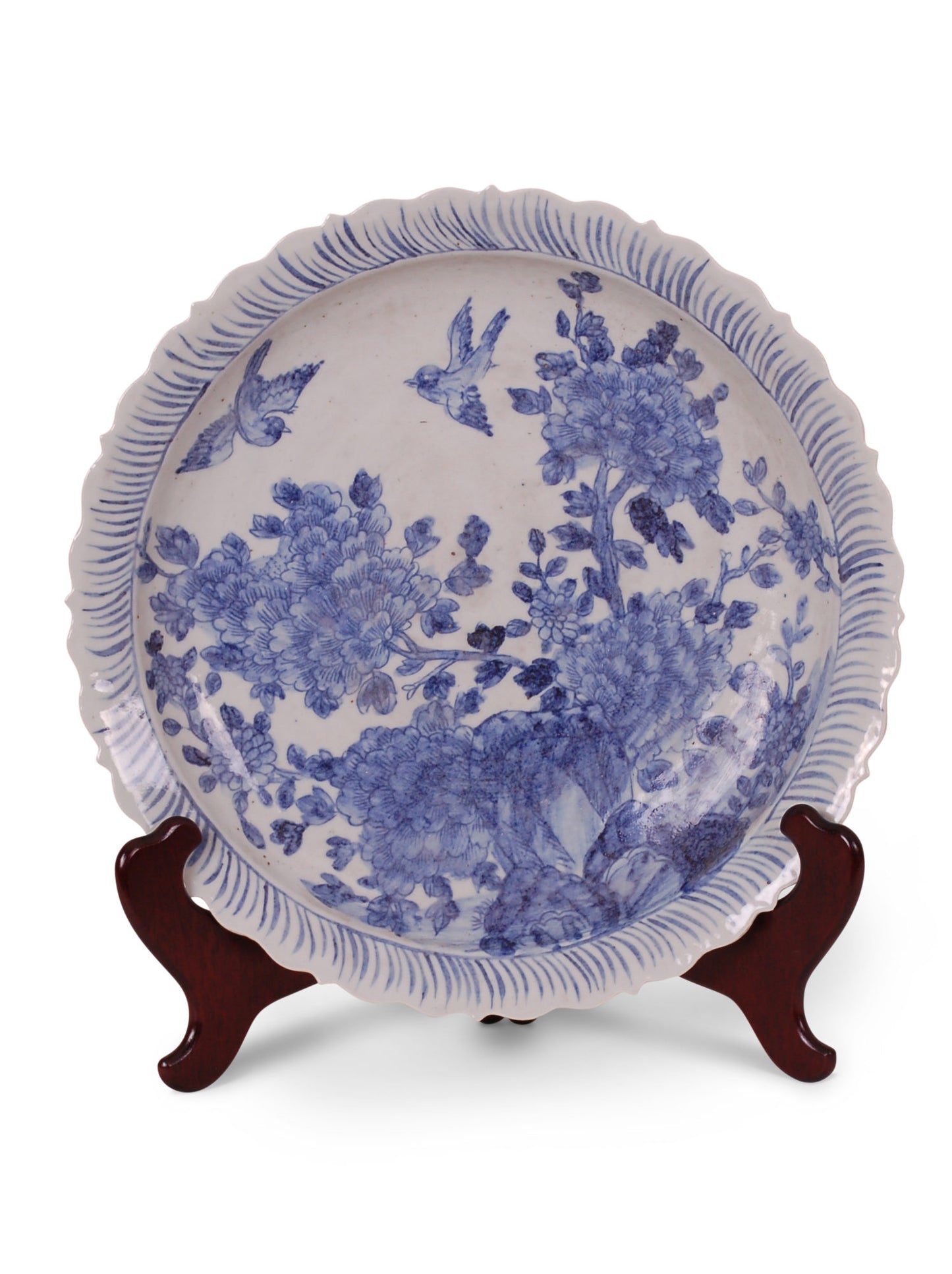 17" Blue and White Bird and Flower Charger