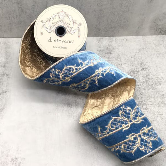 Dusty Blue Velvet with Gold Trellis Scroll | D. Stevens