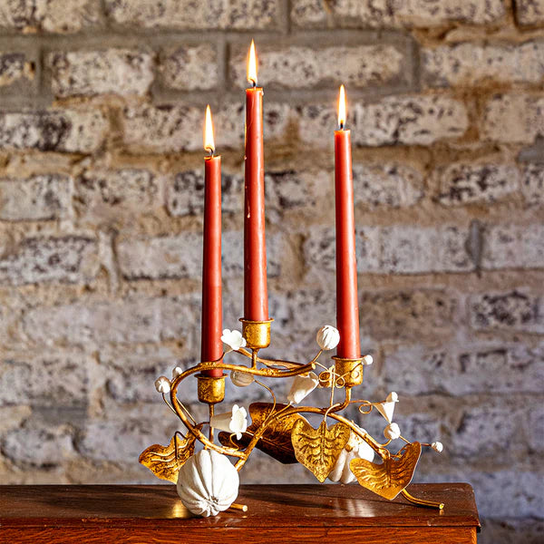 Forest Walk Pumpkin & Vine Triple Candlestick Holder | Gold