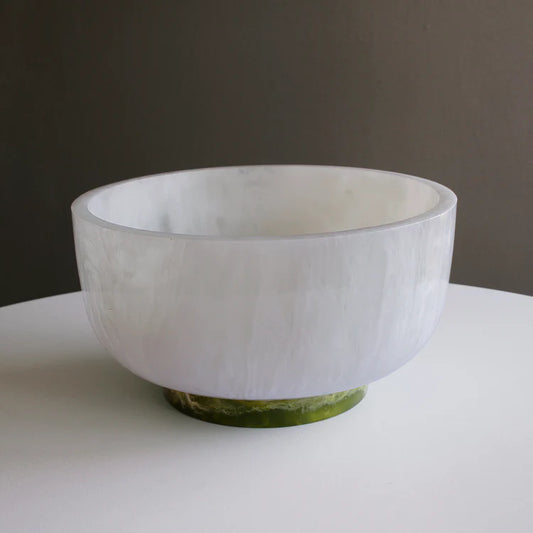 RESIN Rio Large Bowl with Base - White & Green