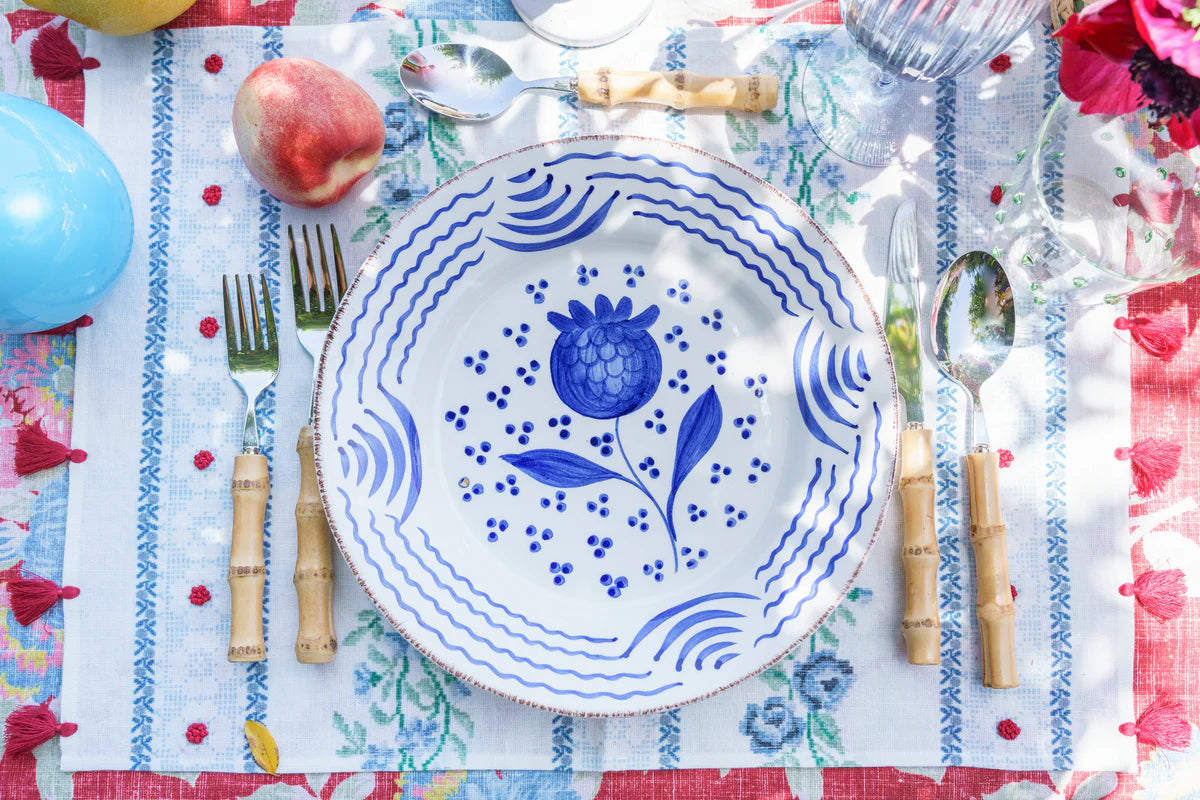 Casa Nuno Blue & White Dinner Plate, Pomegranate/Waves