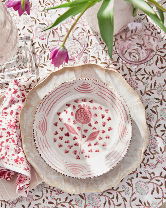 Casa Nuno Pink & White Dinner Plate, Pomegranate/Waves