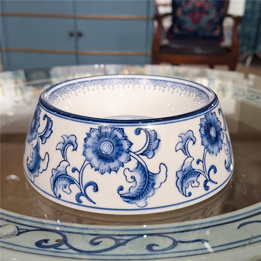 Porcelain Non-Tip Dog Bowl | Blue And White