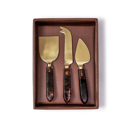 Tortoise Swirl Set of 3 Cheese Knives in Gift Box | Stainless Steel Resin
