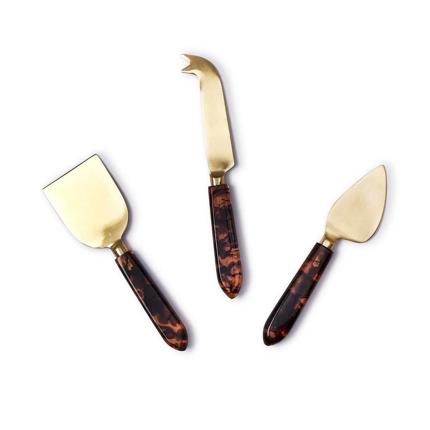 Tortoise Swirl Set of 3 Cheese Knives in Gift Box | Stainless Steel Resin