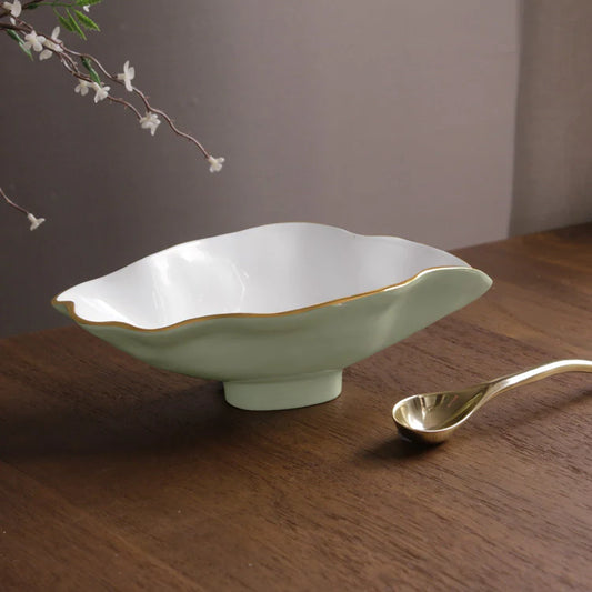 ENCANTO Claire Small Oval Bowl with Spoon - Pistachio, White & Gold