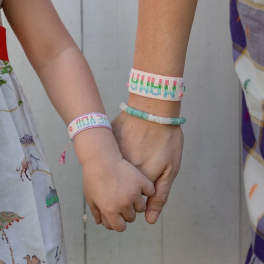 Mini & Me Chevron Rainbow MAMA +ILY Kids Heart Beaded Bracelet Set - HART