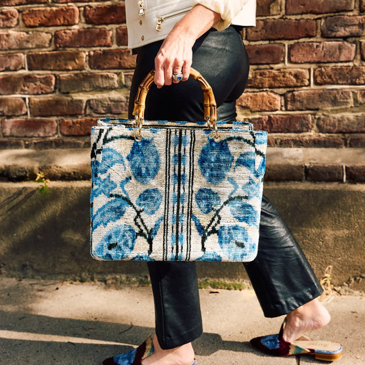 Blue Flower Print Small Avery Bamboo Bag