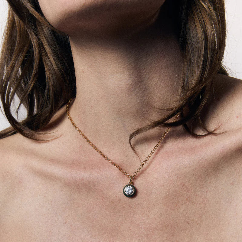Bezel Necklace | Green Enamel Bezel Charm
