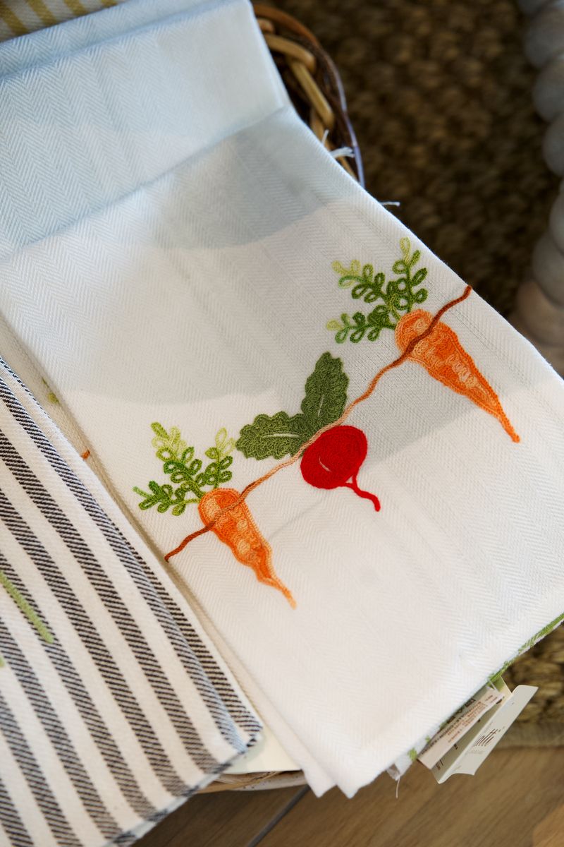 Hand Embroidered Kitchen Towel with Carrots 