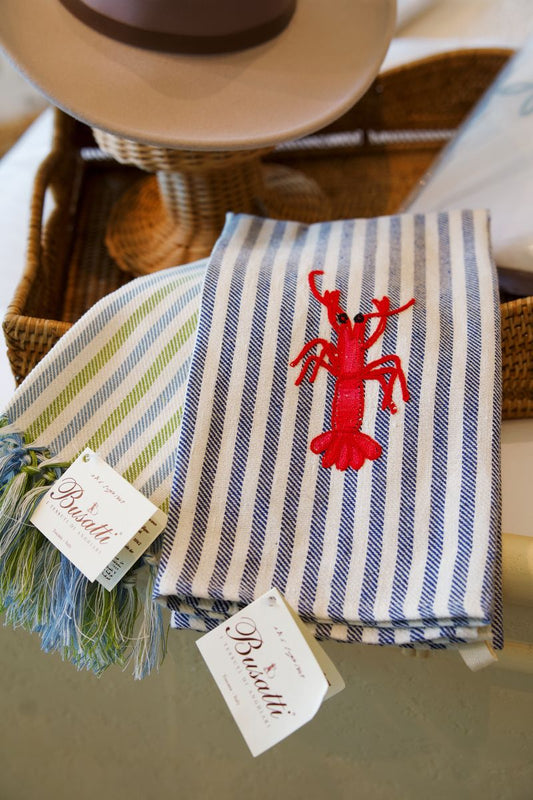 Hand Embroidered Kitchen Towel Lobster/Crawfish Col. 21