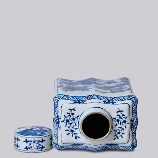 Bird and Flower Blue and White Porcelain Caddy C314