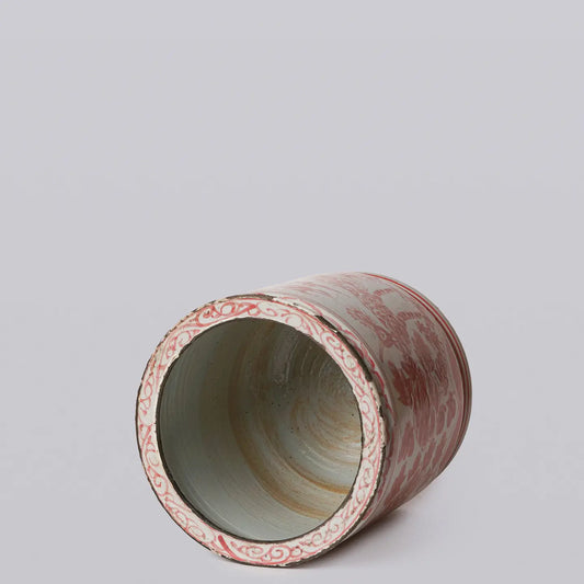Rustic Peacock Red and White Porcelain Cachepot C750