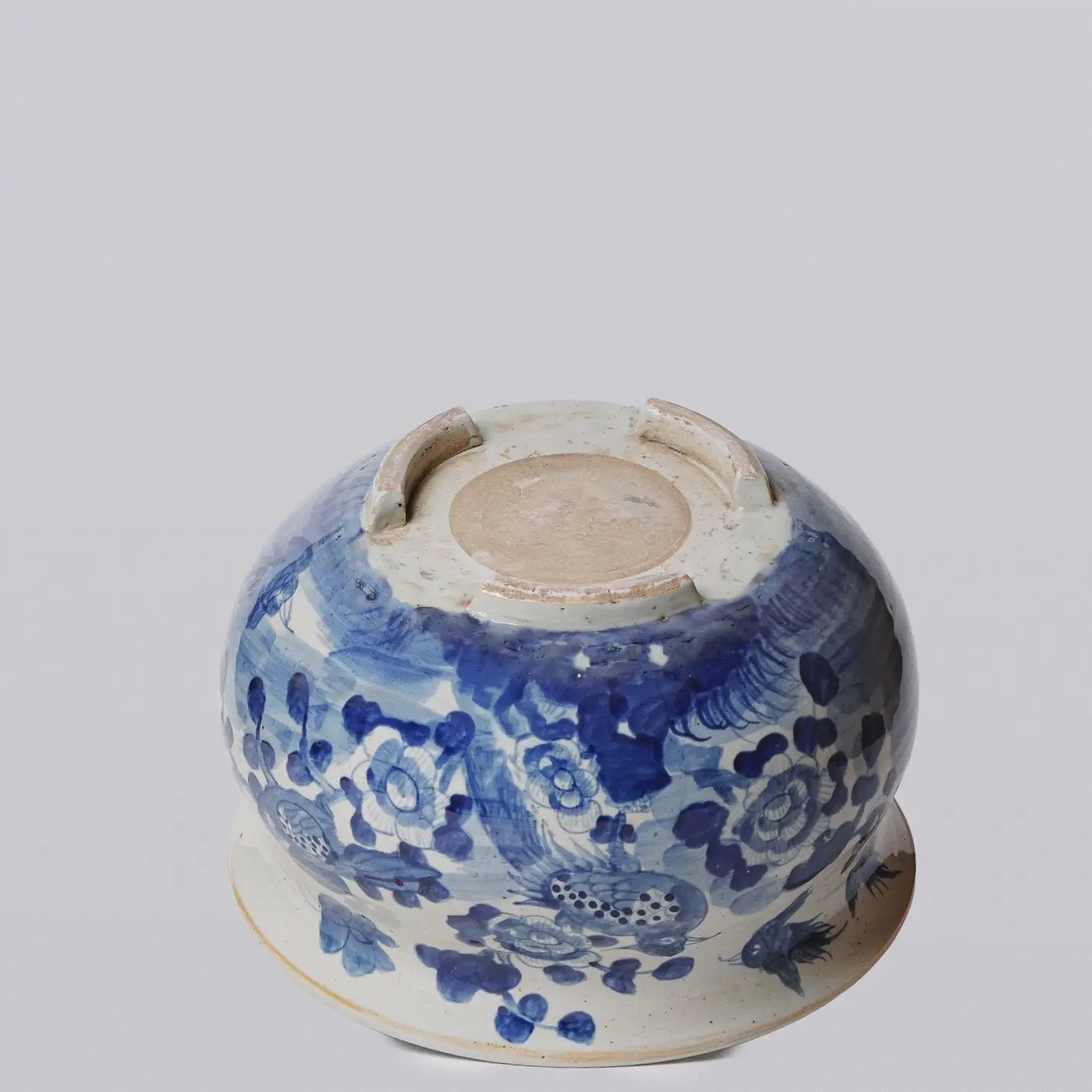 Rustic Bird & Flower Blue & White Porcelain Bulbous Cachepot C761