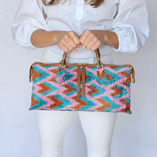 Baldiz Caramel Turquoise and Pink Patterned Bamboo Goldie Bag