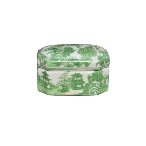 Green Porcelain Chinoiserie Corner Box