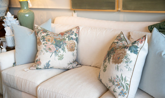 Garden Club Apricot/ Slate Piped Pillow