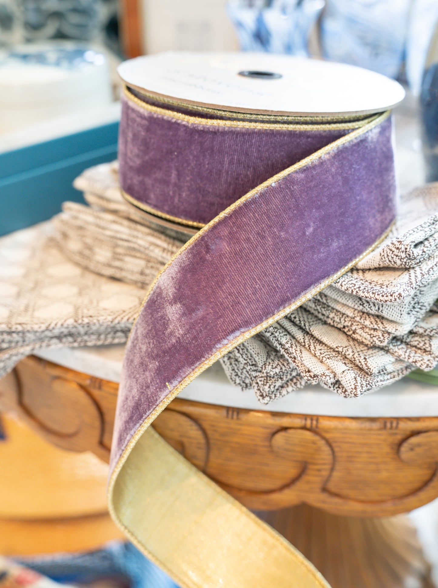 Violet Velvet Ribbon with Metallic Gold Back | D. Stevens