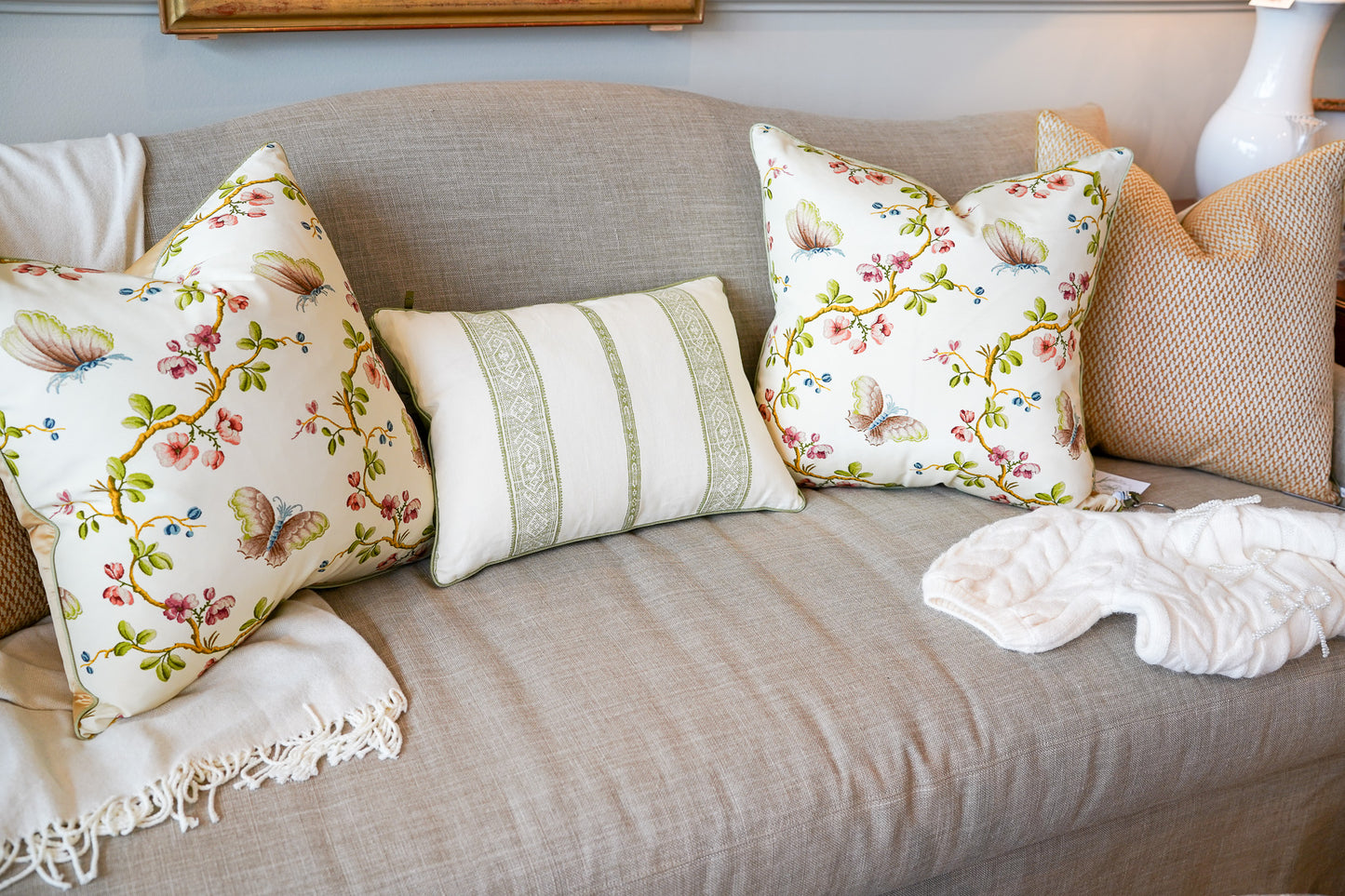 Pierre Frey Papillons Moire' Beige Pillow