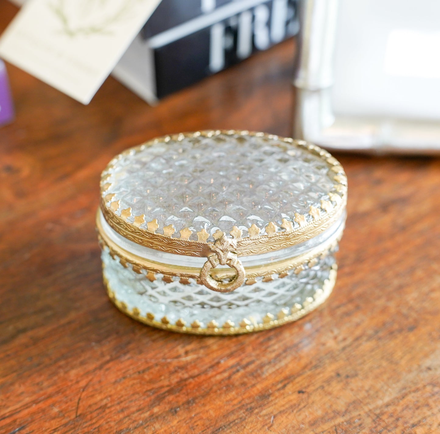 Oval Gold and Etched Glass Box