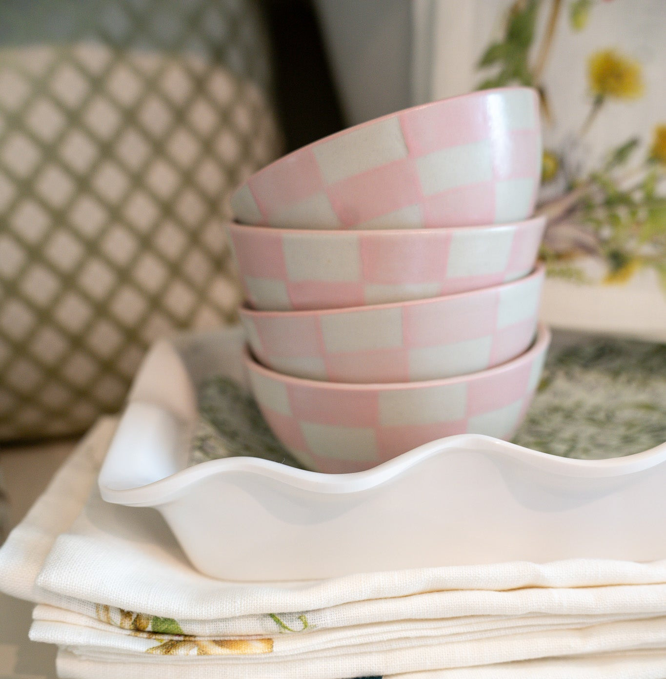 Small Checkered Pink Bowl