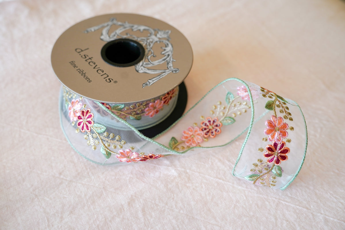 Sheer Pink Floral Trim Ribbon 36-1080 | Celadon