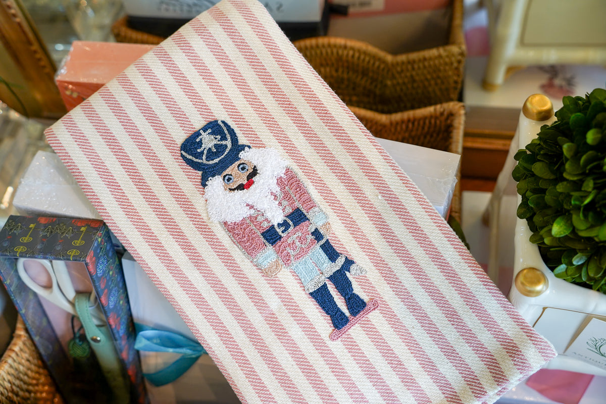 Hand Embroidered Nutcracker Candy Pink | Busatti Pomello Kitchen Towel | Col. 18