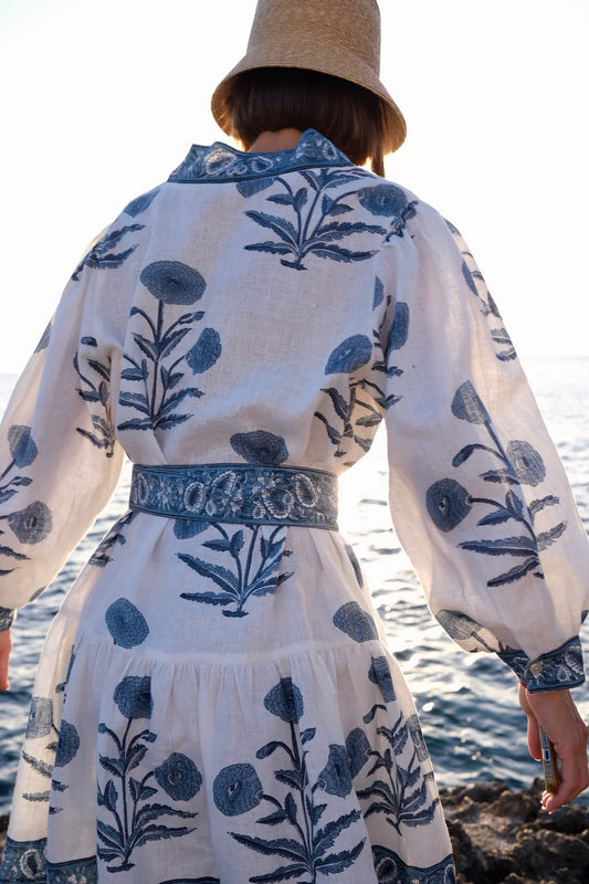 Mykonos Mini Dress Indigo Flower