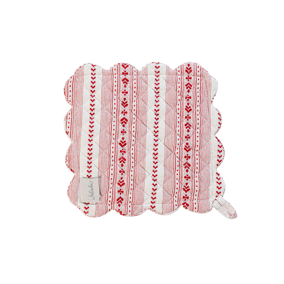 Villa Stripe Oven Mitt and Pot Holder Set of 2 Piece Ruby