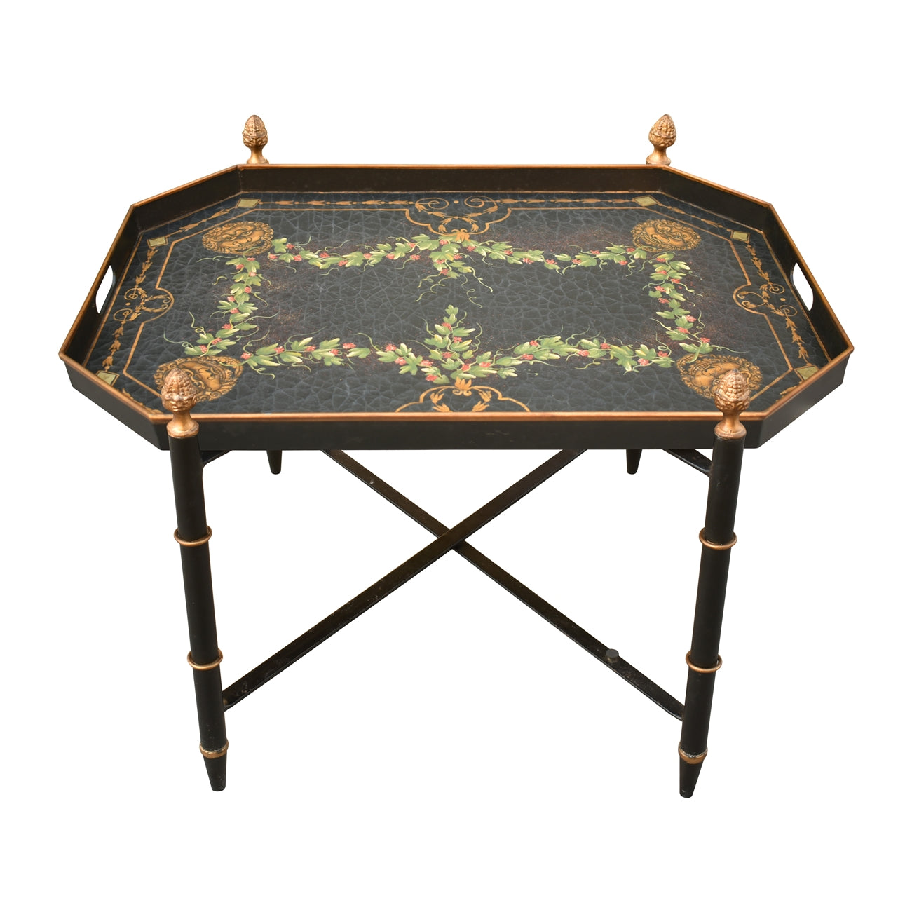 Hand Made Painted Old English Lacquer Tea Table with Stand