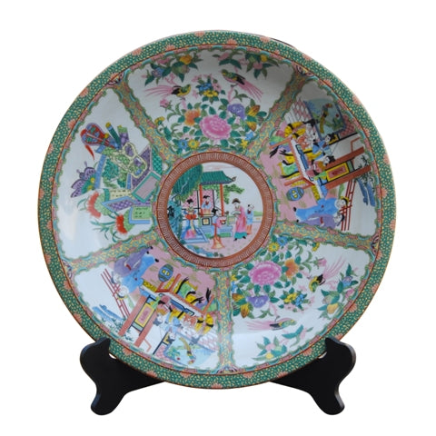 Porcelain Rose Medallion Plate 18" with Stand