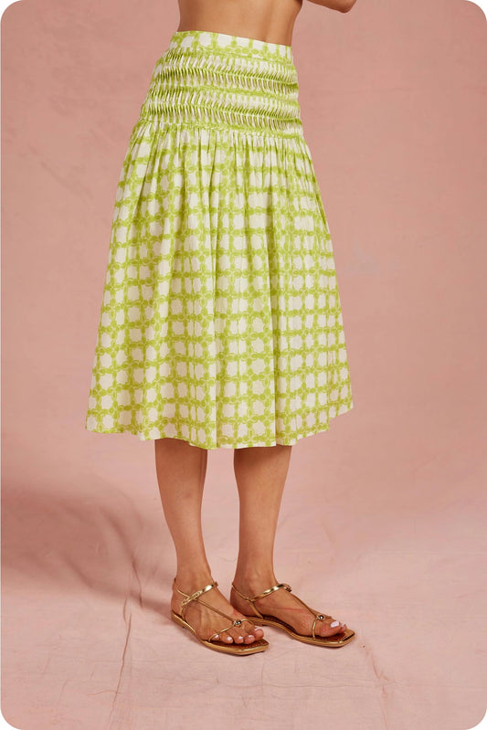 Chainlink Pintucked Midi Skirt