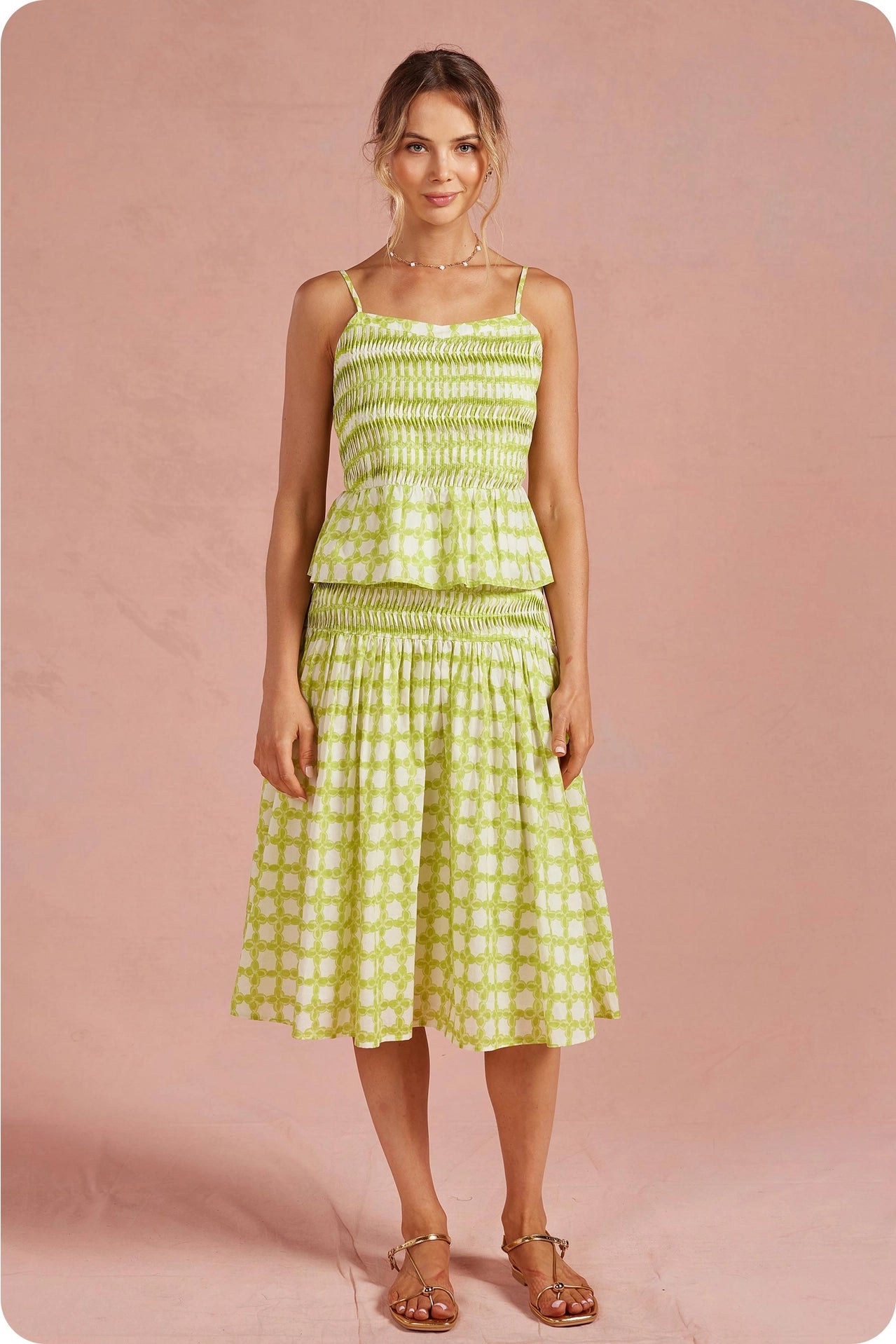 Chainlink Pintucked Midi Skirt