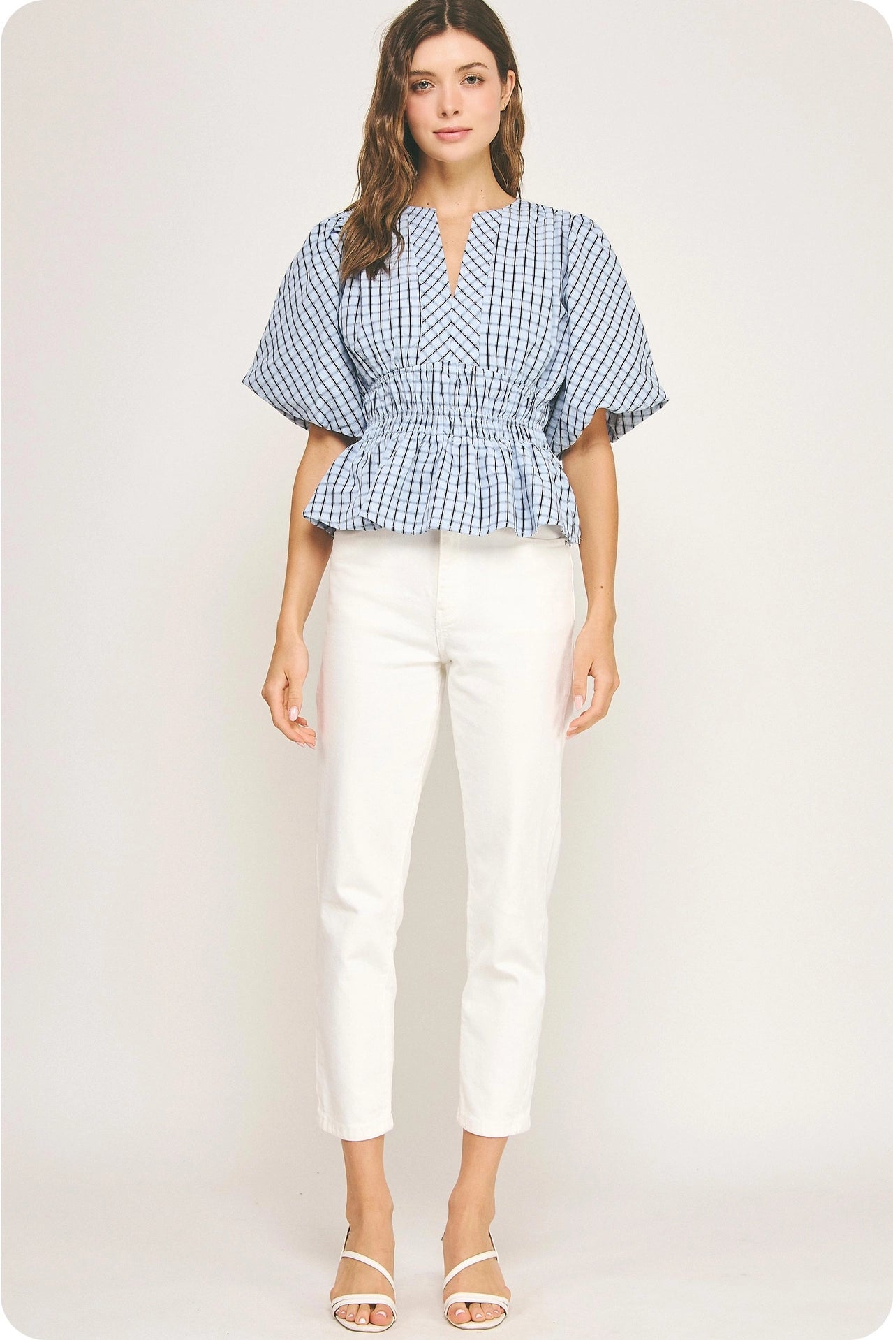 Checkered Puff Sleeve Blouse