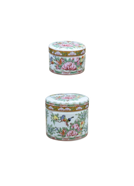 Hand Made Porcelain Set/2 Rose Medallion Powder Box Set/2