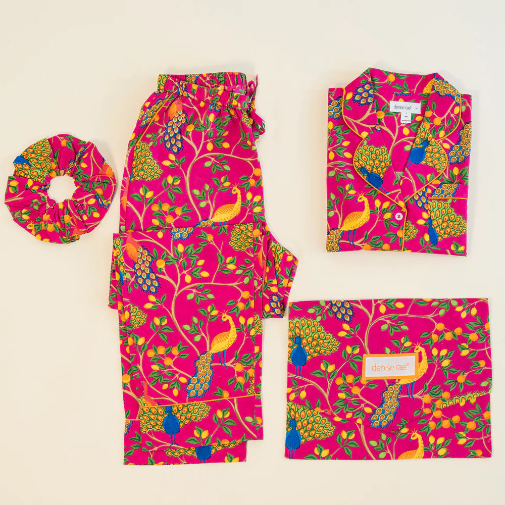 Fearless Peacock | Long Sleve Pajama Gift Set - Pink - Large