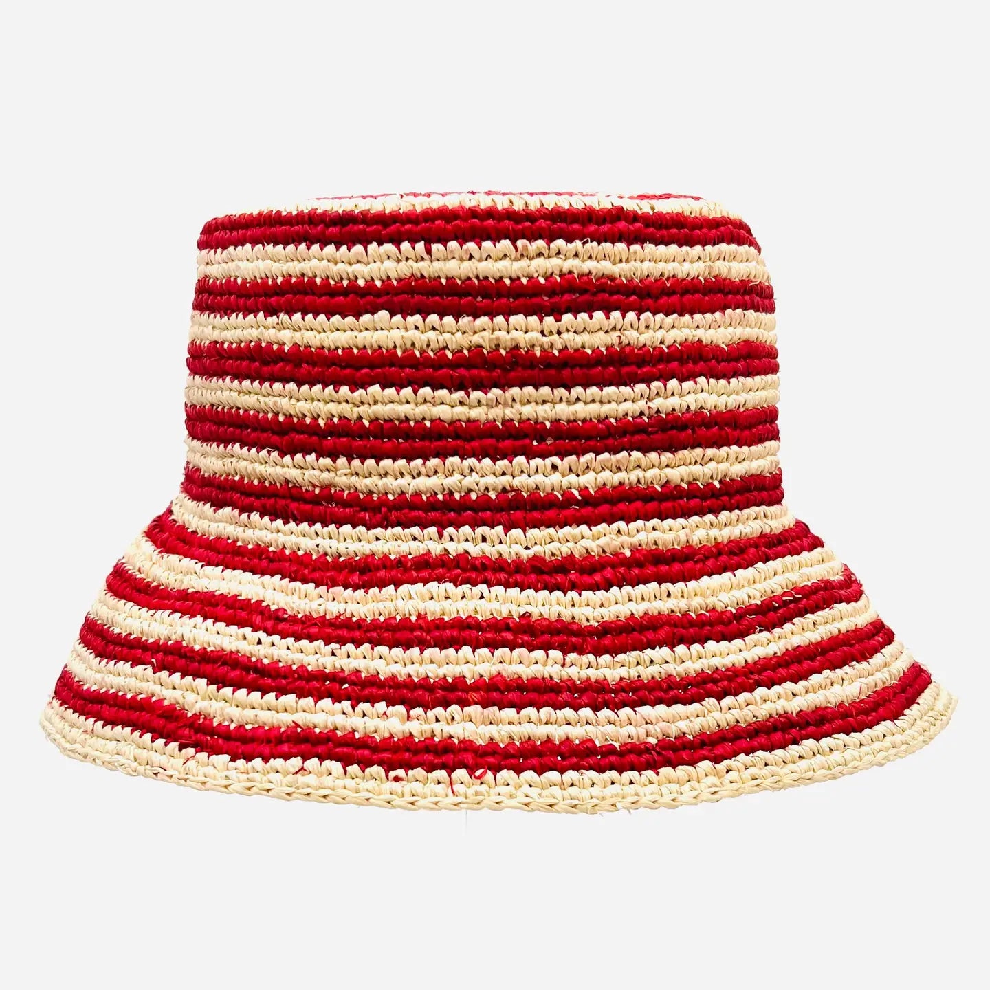 Baldiz Red and Hay Striped Beau Raffia Bucket Hat
