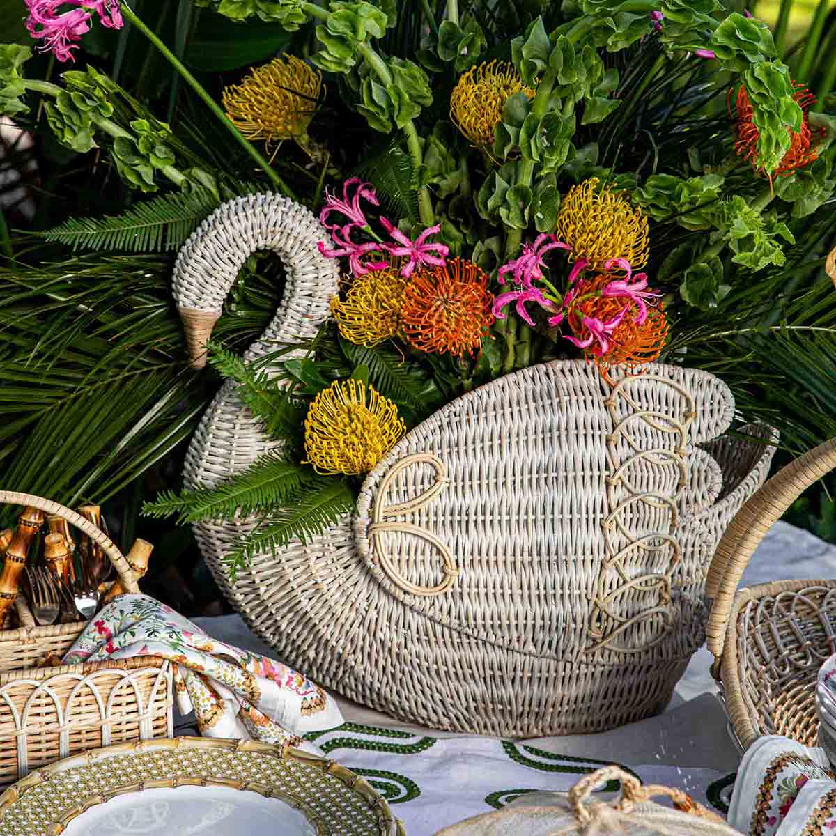 Provence Rattan Swan Basket - Whitewash