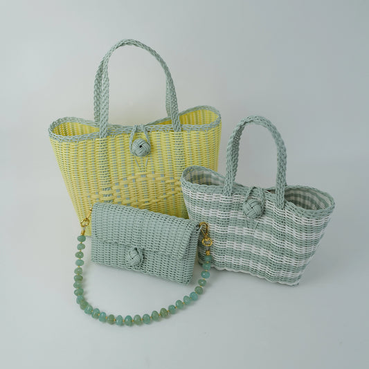 Berry Basket | Lined Paper Stripe in Sea Glass + White