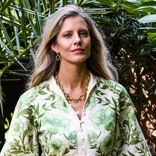 Bangkok Bamboo Link Necklace, 18" - Gold/Green Enamel