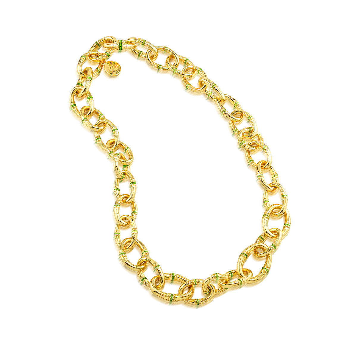 Bangkok Bamboo Link Necklace, 18" - Gold/Green Enamel