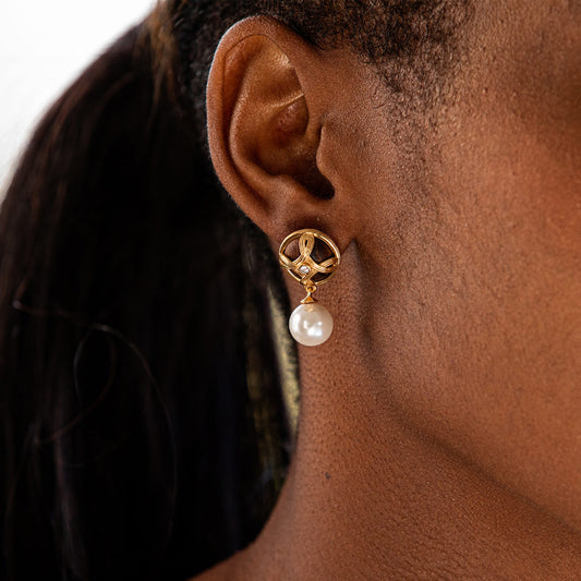 Monique Drop Earrings Pearl/Teak