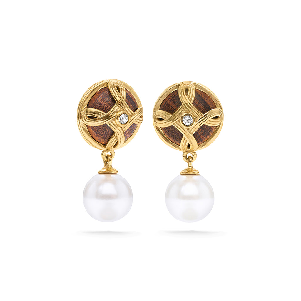 Monique Drop Earrings Pearl/Teak