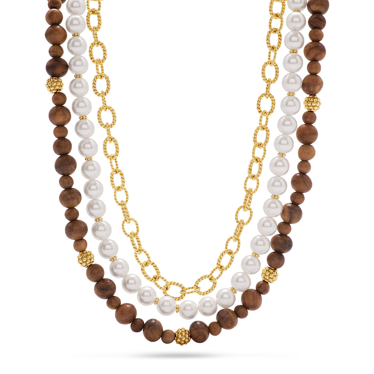 Earth Goddess Necklace, 18"+2" - Teak/Pearls