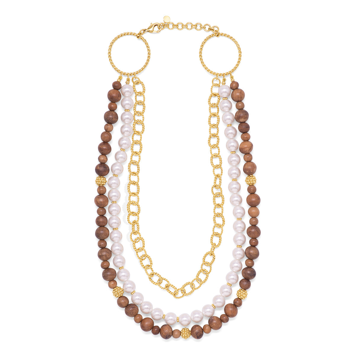 Earth Goddess Necklace, 18"+2" - Teak/Pearls