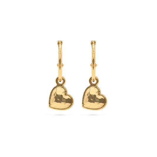 Love Hoop Earrings with Heart Charm - Gold