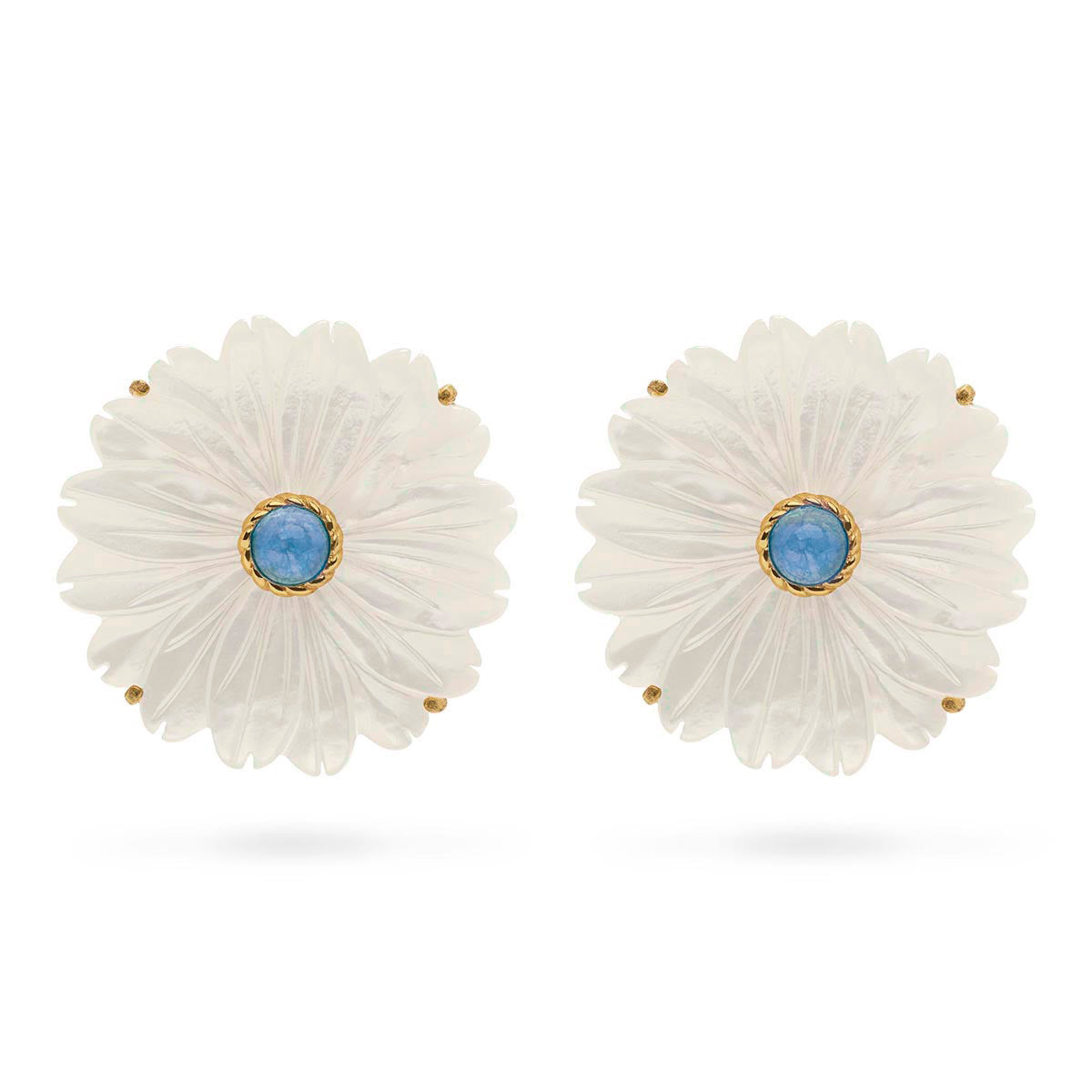 Mermaid Garden Flower Stud Earrings - MOP/Ocean Jade
