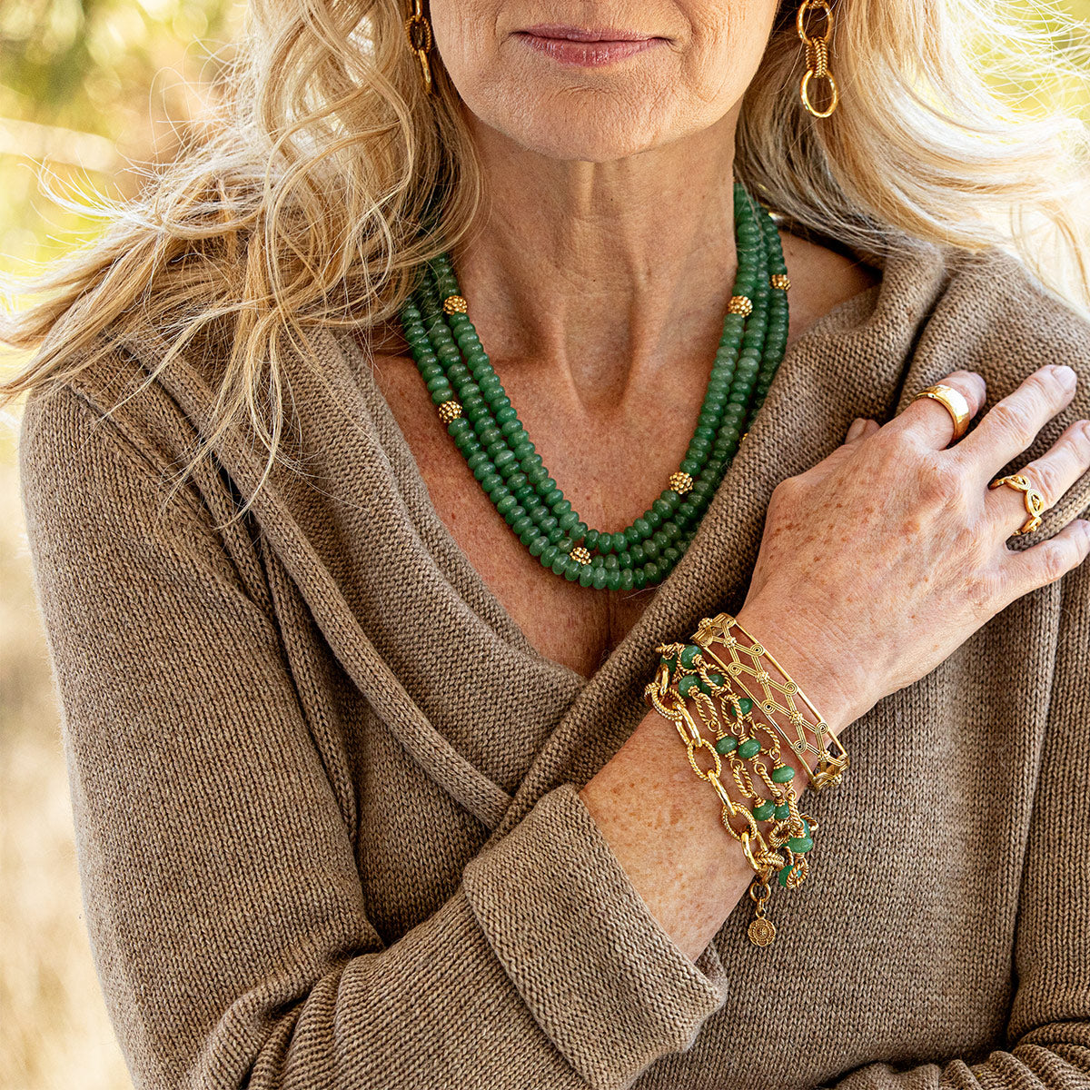Berry & Bead Triple Strand Necklace, 18"+2" - Meadow Jade