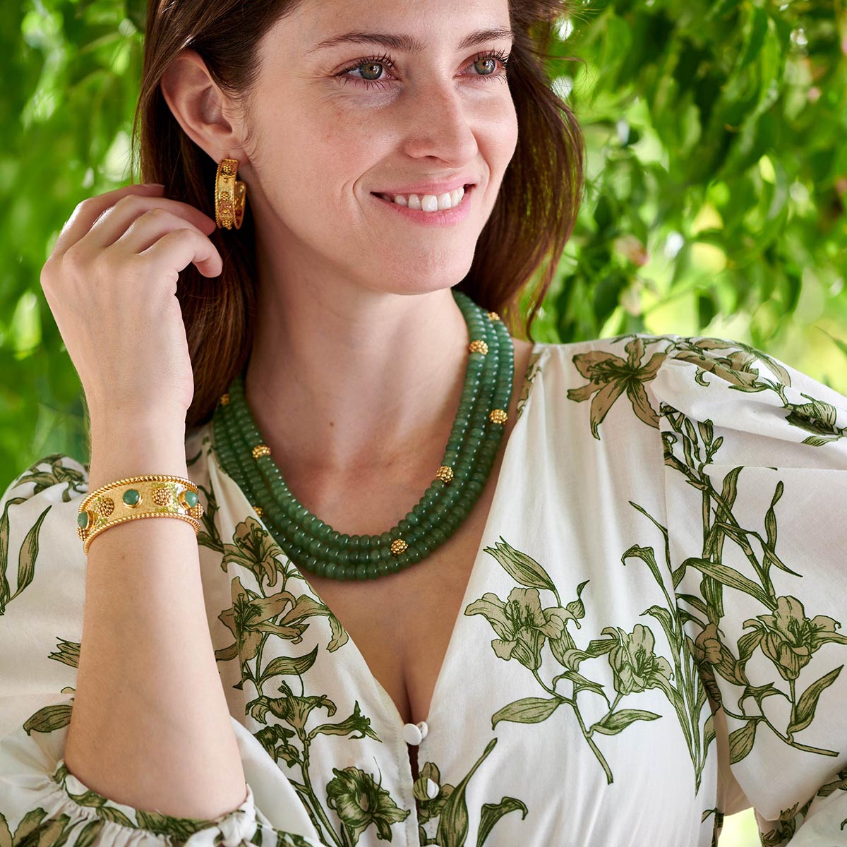 Berry & Bead Triple Strand Necklace, 18"+2" - Meadow Jade
