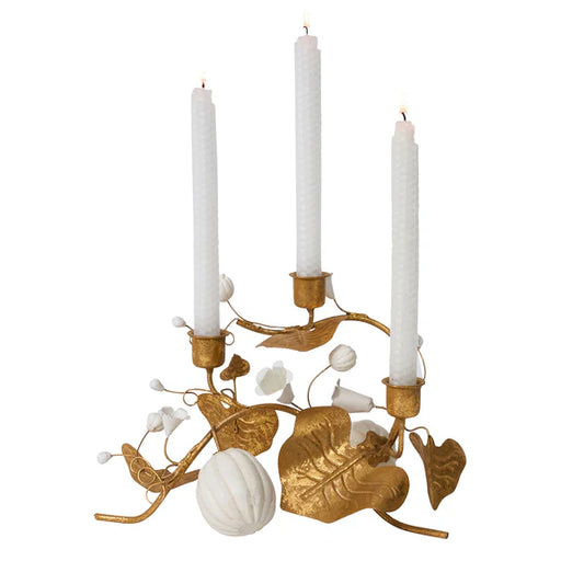 Forest Walk Pumpkin & Vine Triple Candlestick Holder | Gold